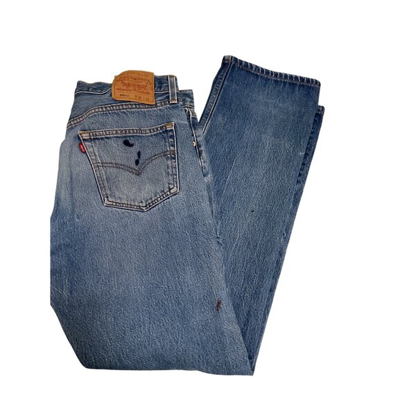 Vintage Levis 501 Mens Jeans 36x36 Button Fly Classic Blue Distressed Denim - Picture 5 of 5
